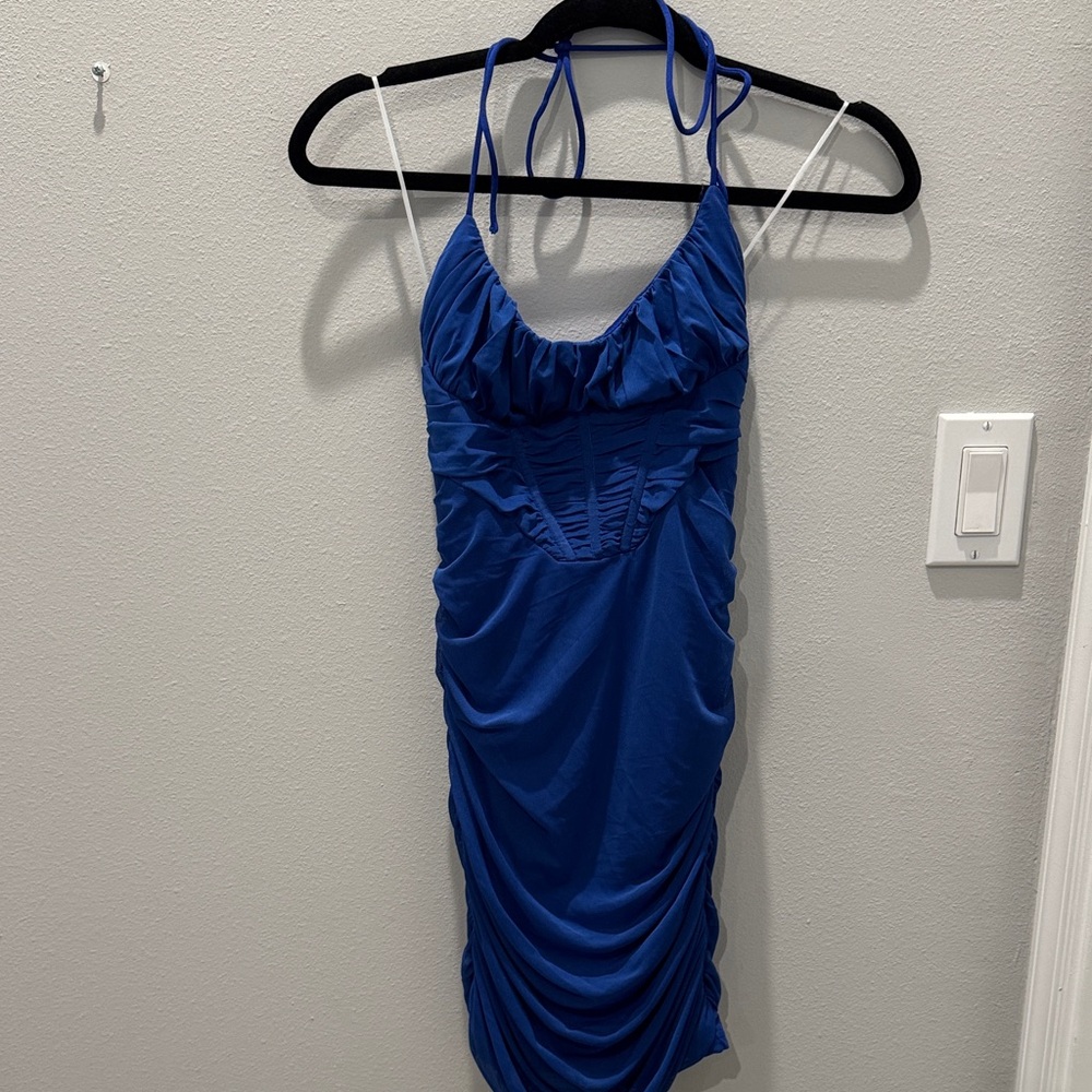 Blue rouched halter Neck corset mini Dress princess polly